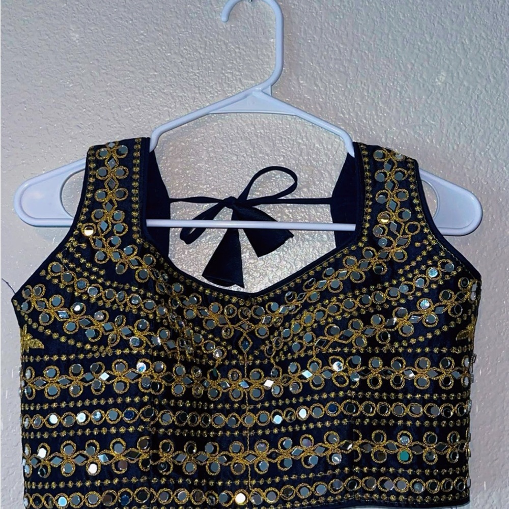 India Boutique Black and Gold Floral Crop Top
